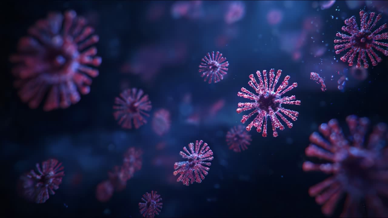 Microscopic Visualization of Viral Particles in an Abstract Digital Environment Highlighting Their Complex Structures and Intricate Details