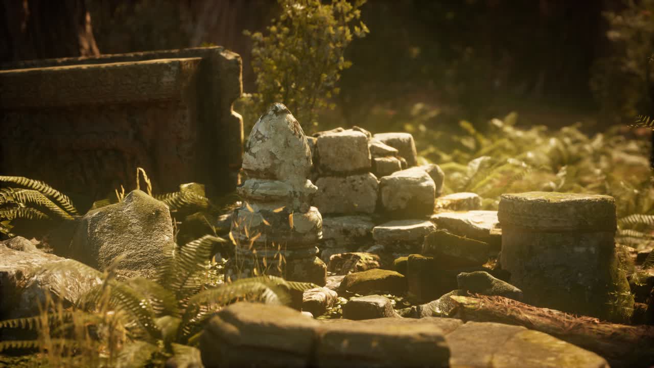 소나무 숲 에 있는 고대 도시 의  ⁇ 은 폐허