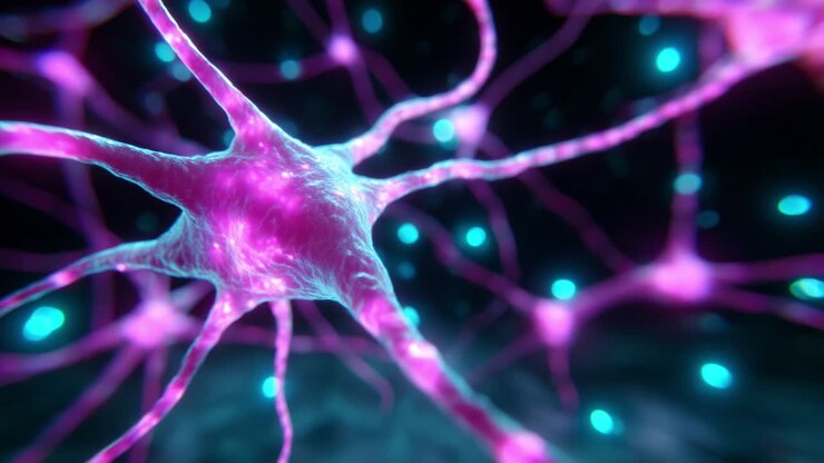 A captivating visual representation of interconnected neurons, showcasing vibrant colors of pink and blue highlighting neural pathways, synapses, and the complex structure of brain cells in stunning detail
