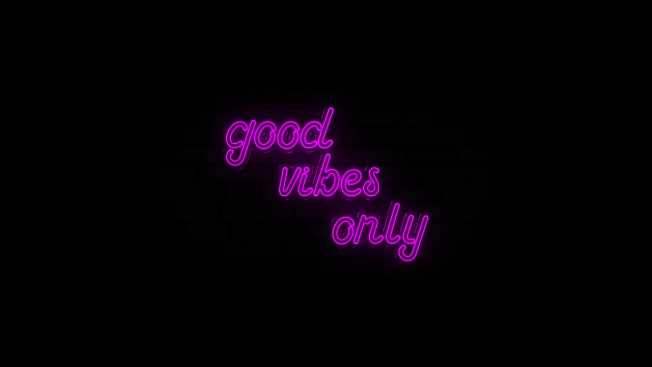 Animation of the words Good Vibes Only in purple flickering neon a black background. 4k