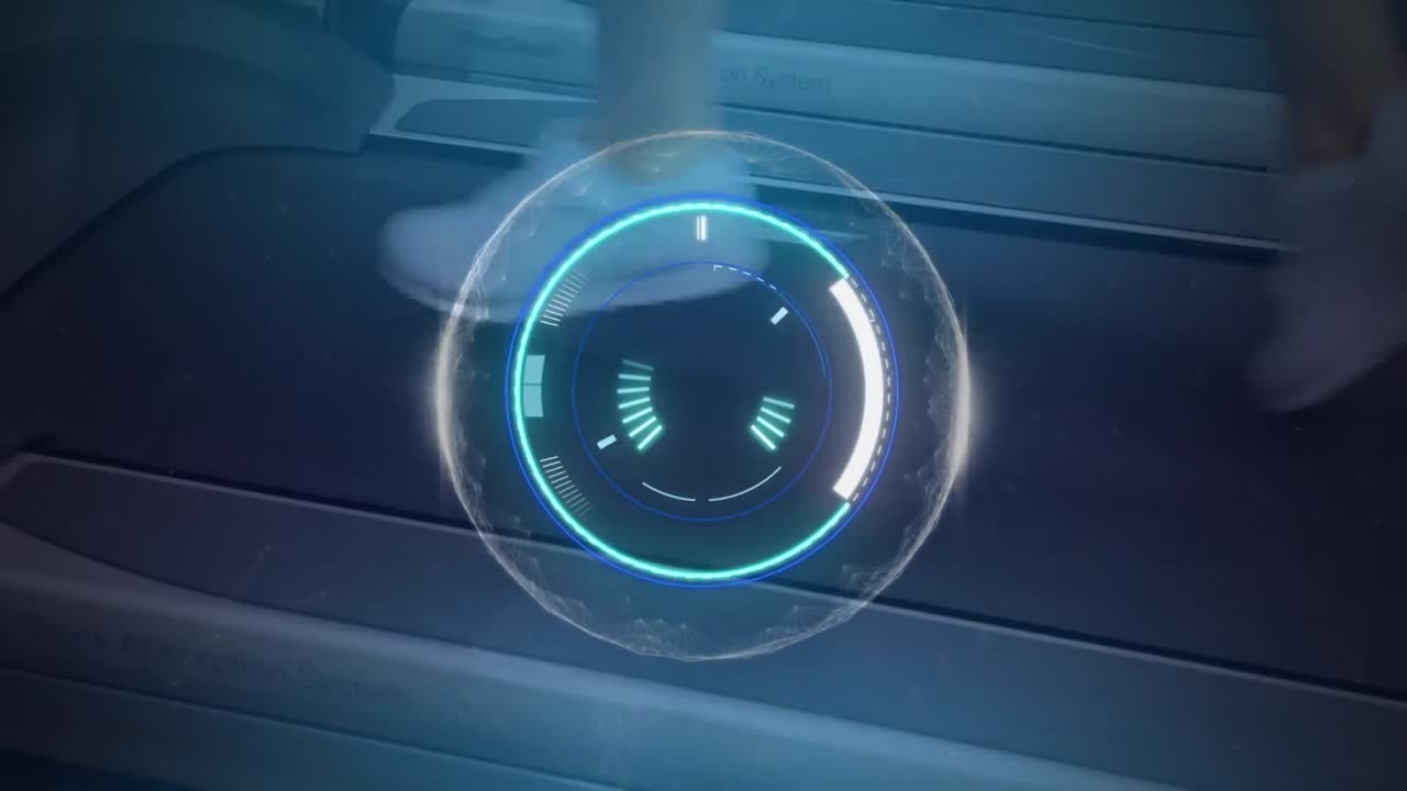 Animation of scope scanning over person running on treadmill