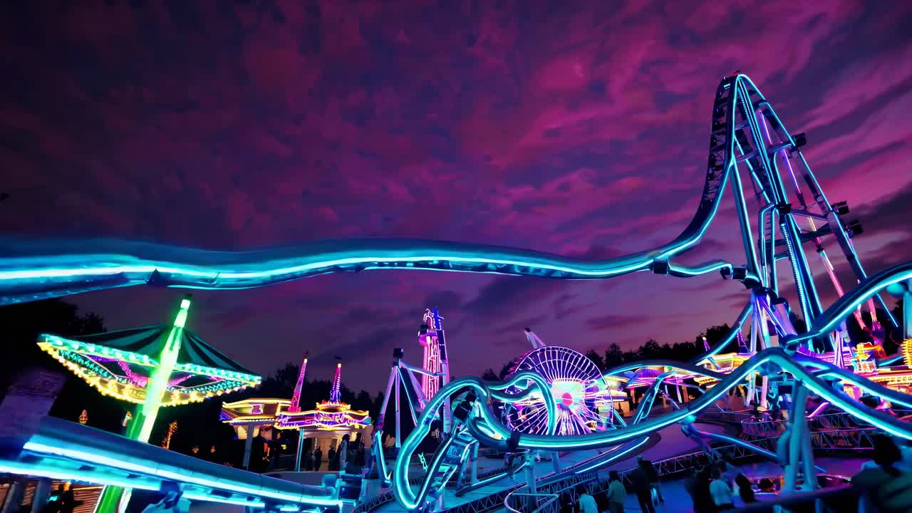 Vibrant Night at an Amusement Park