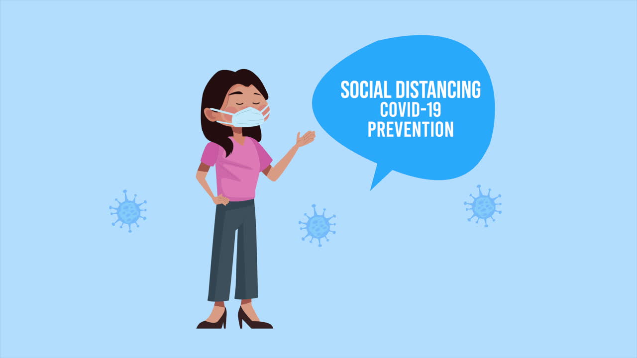woman with social distancing covid19 prevention message campaign