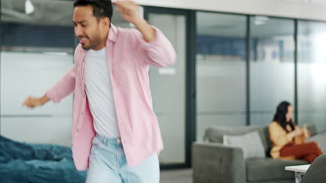 Office-computer,-dance-and-man-celebrate-financial