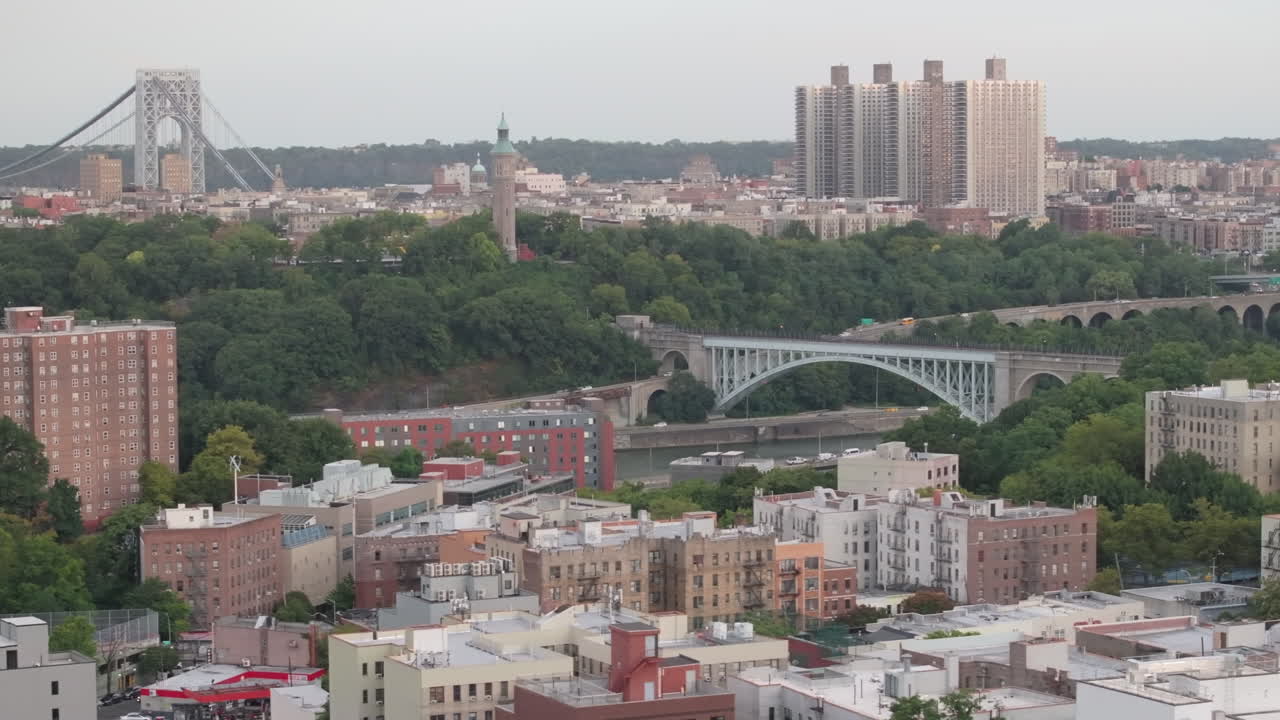 Aerial view of apartment buildings in The Bronx. Shot on a summer morning in New York City.