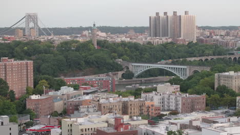 aerial view of apartment buildings in the bronx. shot on a summer morning in new york city.