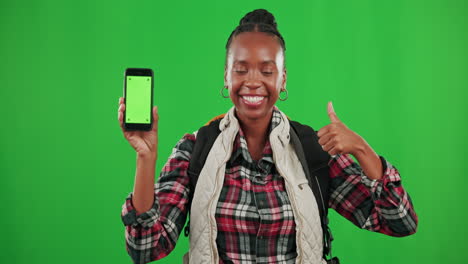 Portrait,-green-screen-or-black-woman-with-phone