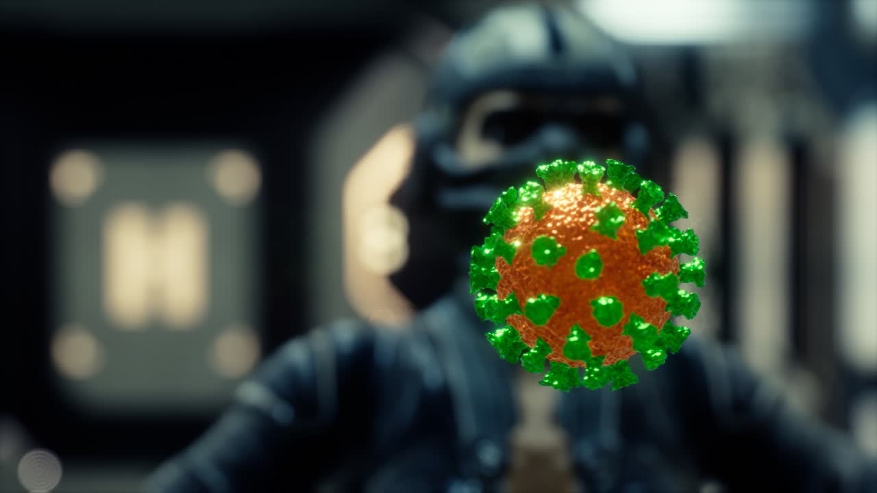 mujer con máscara médica protectora en su rostro mirando el coronavirus covid-19