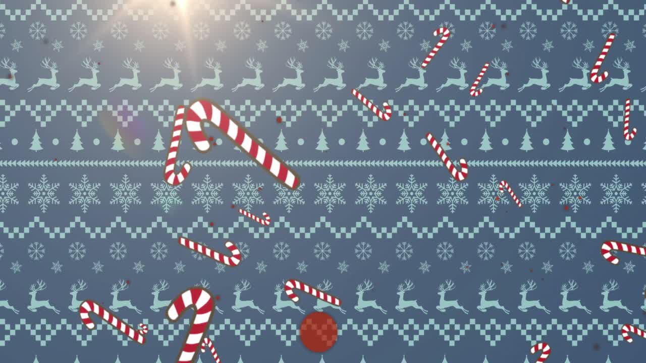 크리스마스 캔디가 크리스마스 텍스처 위에 떨어지는 애니메이션