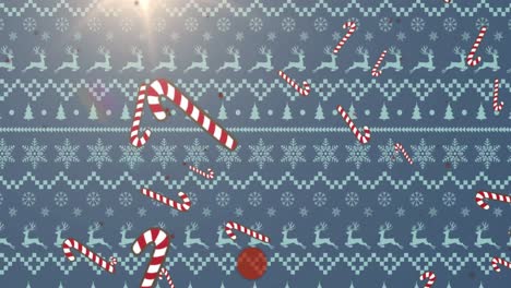 Animation-Von-Weihnachtssüßigkeiten,-Die-über-Die-Weihnachtstextur-Fallen
