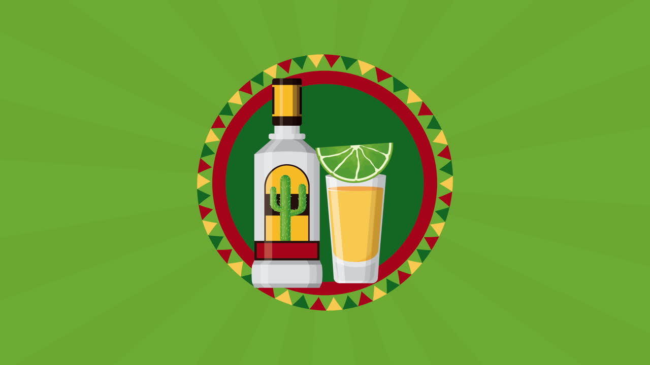 celebración mexicana con botella de tequila y limones