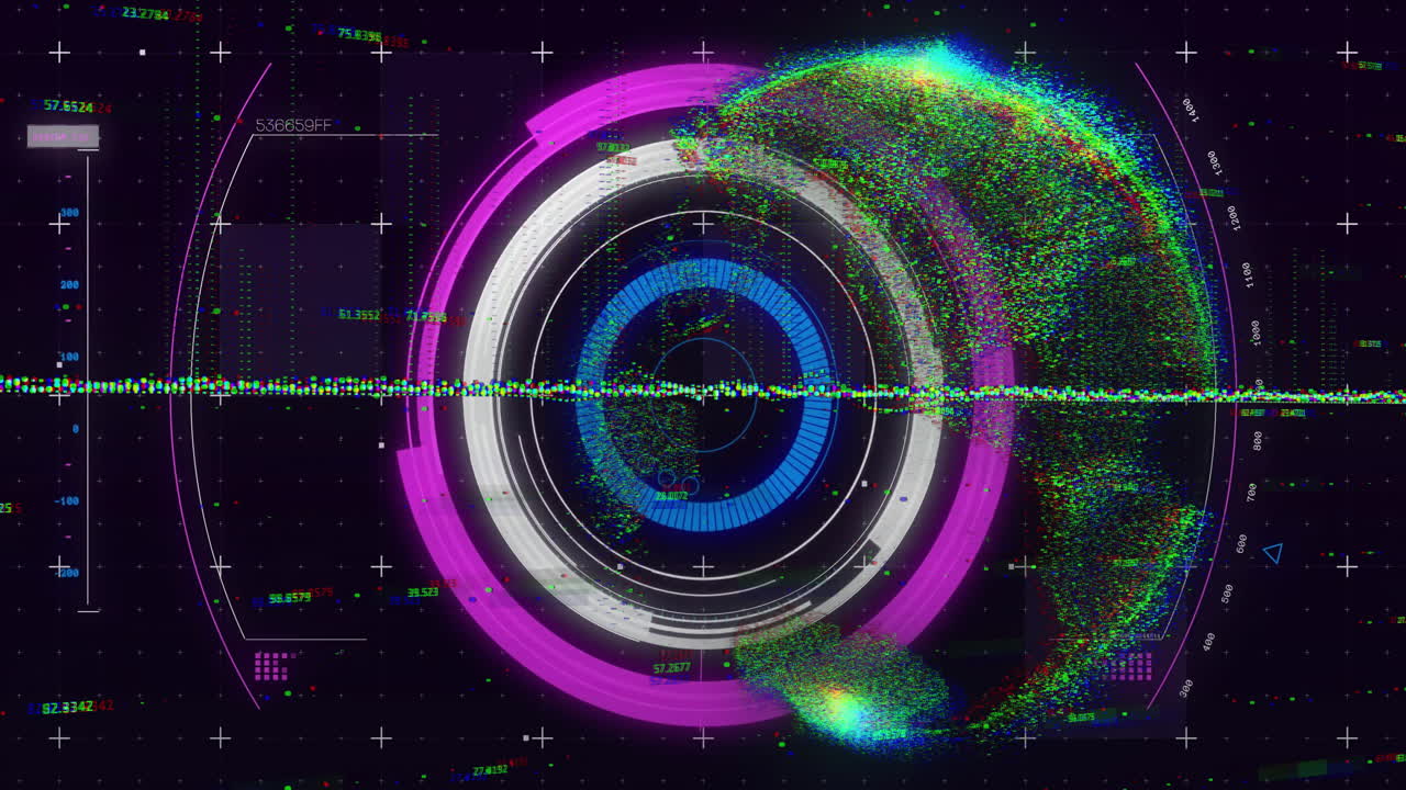 Animation of digital data processing over globe and scope scanning
