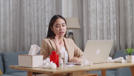 woman having an online consultation for a sickness at home