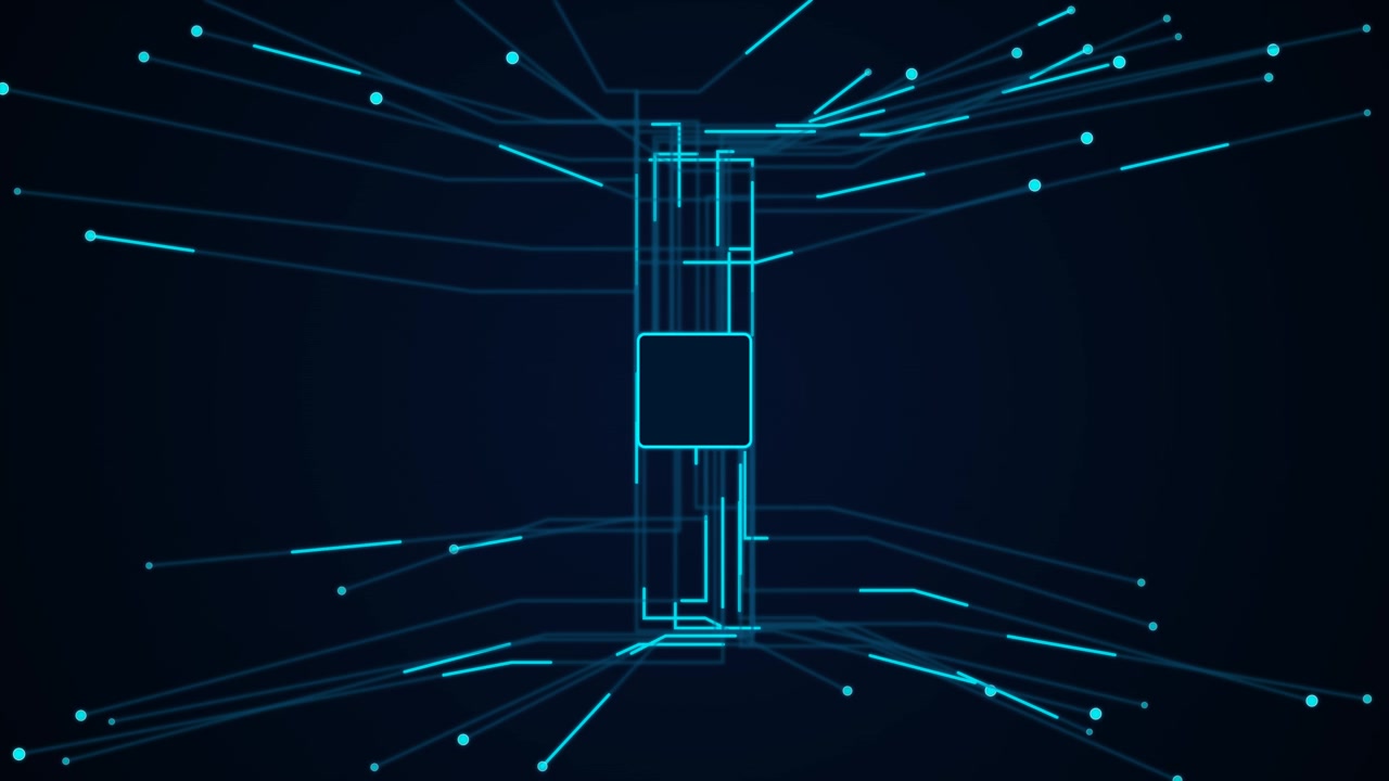 Digital Circuit Board Animation with Glowing Data Lines