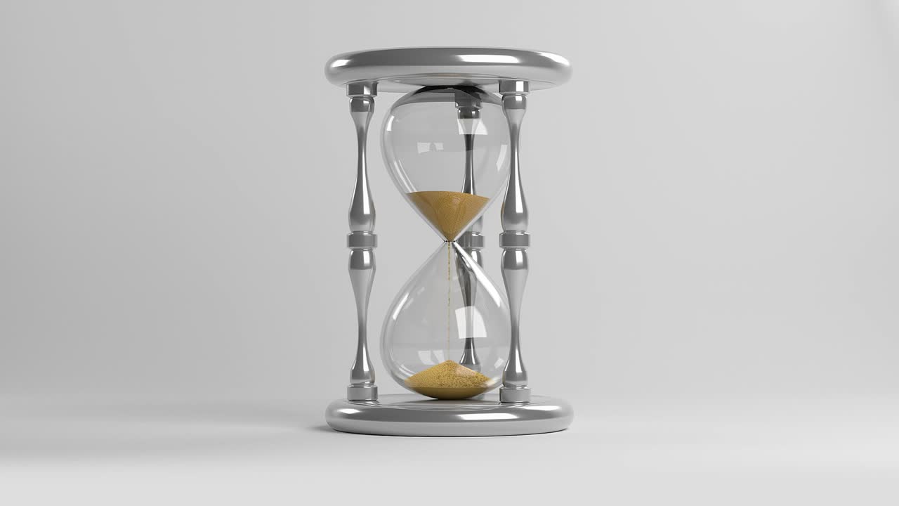 Una clessidra su sfondo bianco. Rendering 3D. Video in loop