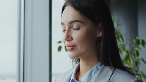 woman in office taking a break