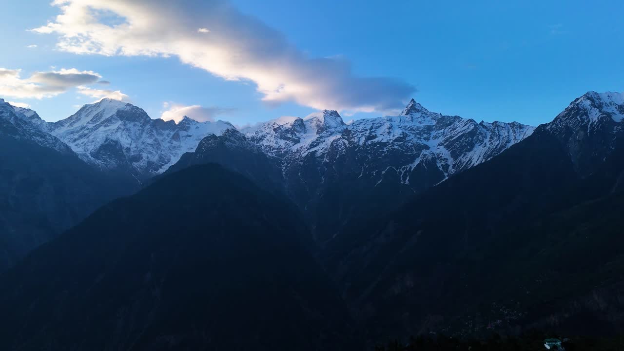 Aerial drone shot of Kalpa from above, revealing its breathtaking Himalayan surroundings and Kinner Kailash.