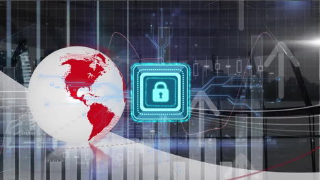 animación del globo, candado digital sobre el procesamiento de datos