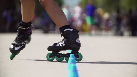 freestyle inline skating slalom practice in slow motion