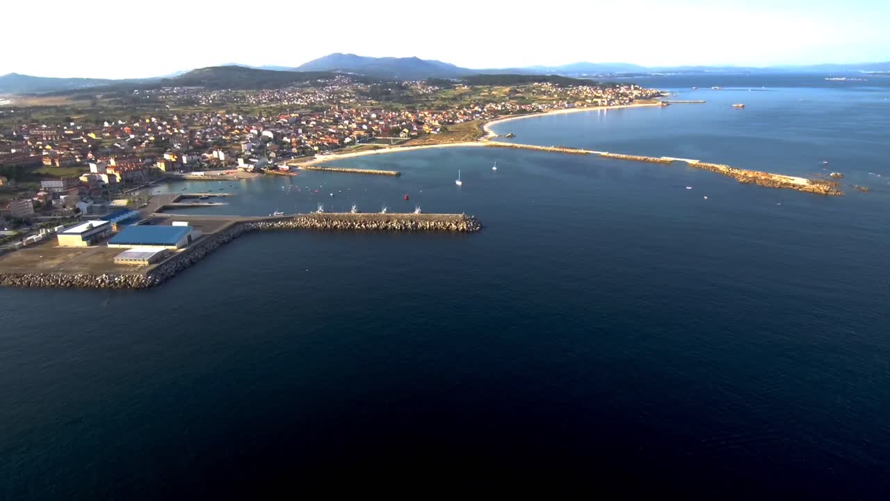 Aerial View of a Coastal Town in Galicia, Spain