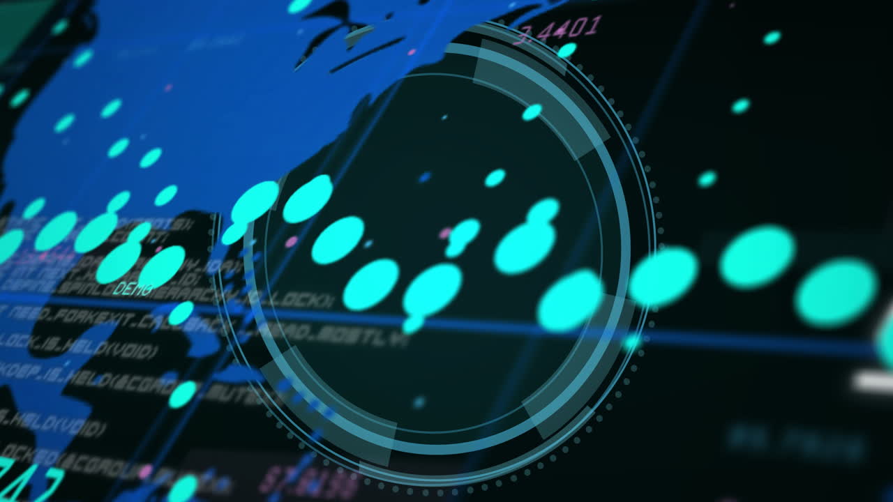 Animation with glowing circles and futuristic interface in digital visualization