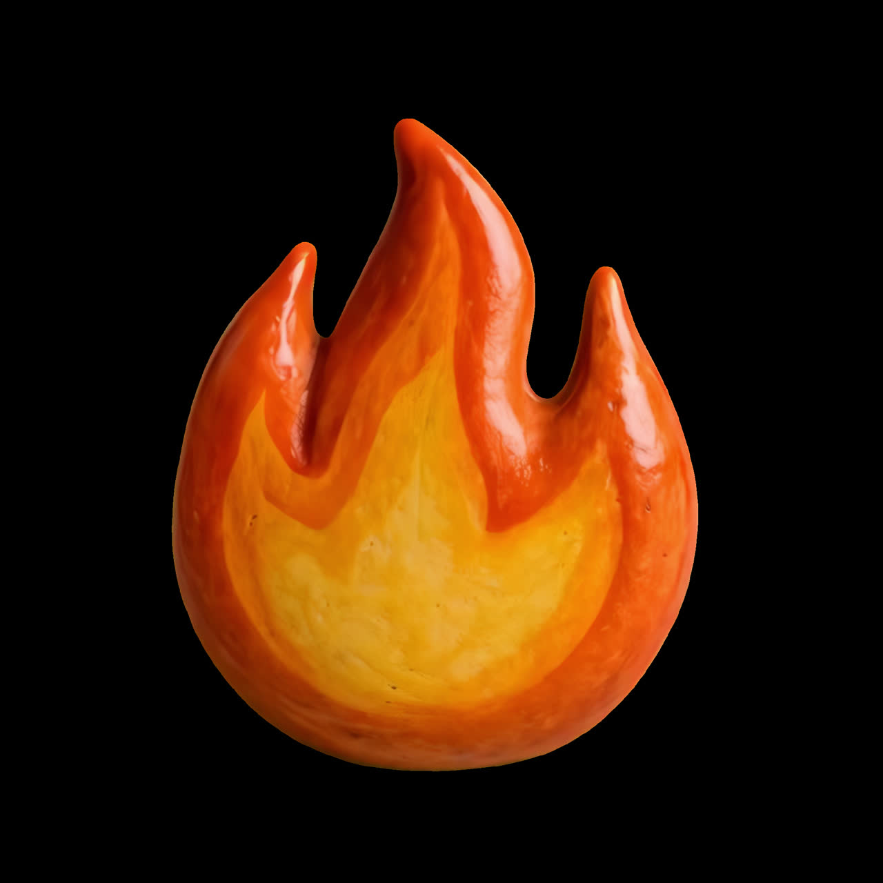 Livlig keramisk flammeskulptur-animation, isoleret aktiv, transparent 4K video, alfakanal.