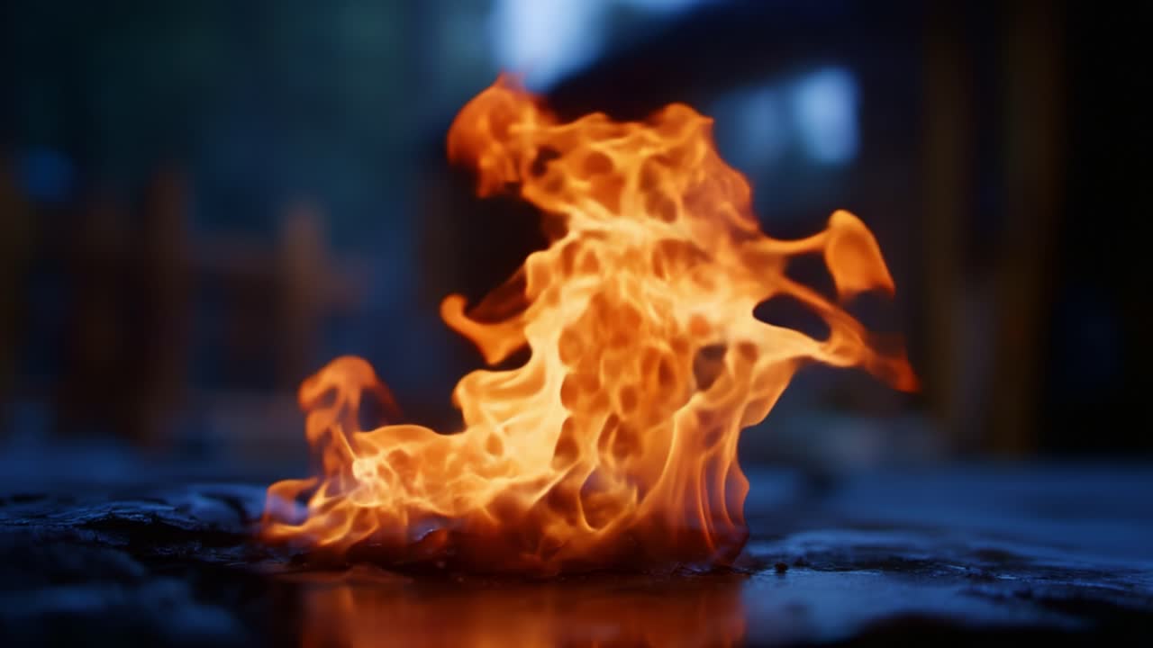 Vibrant Flames Dancing Above a Reflective Surface in a Mystical Setting Captured in Two Frames Showcasing the Beauty and Power of Nature's Element Fire