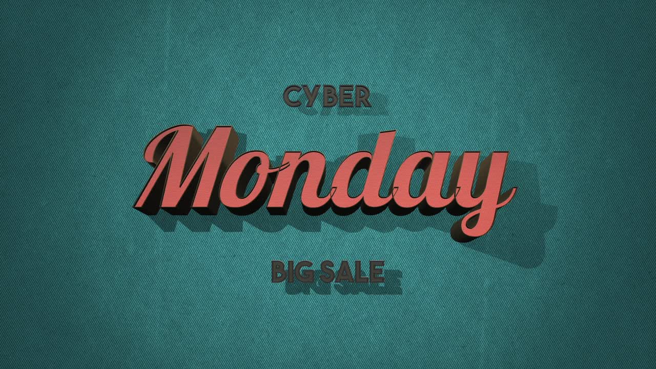 cyber lunes retro y gran venta de texto en estilo de los años 80 en una textura grunge azul