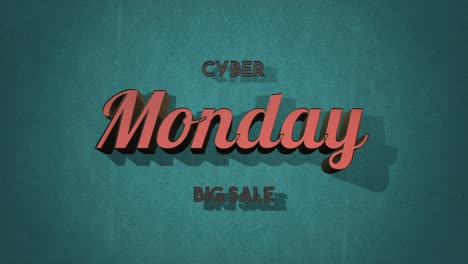 cyber lunes retro y gran venta de texto en estilo de los años 80 en una textura grunge azul