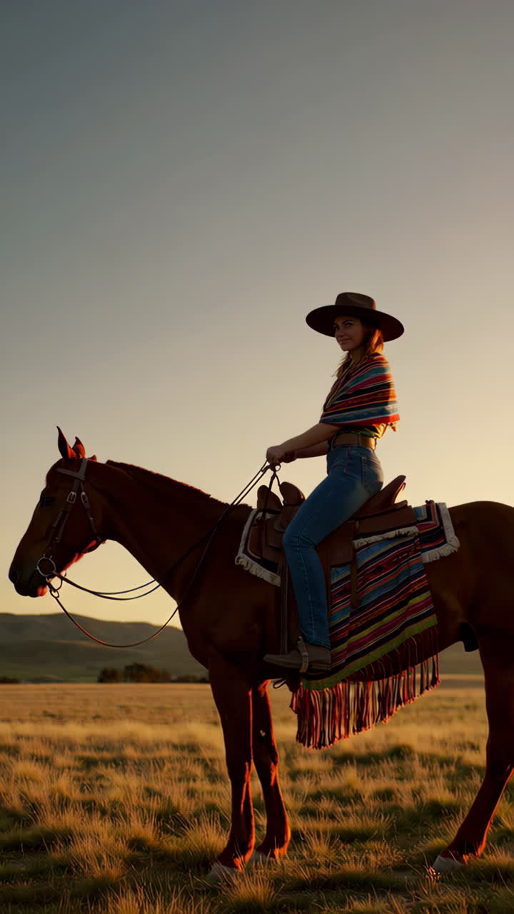 Horse and Rider in a Golden Sunset Landscape