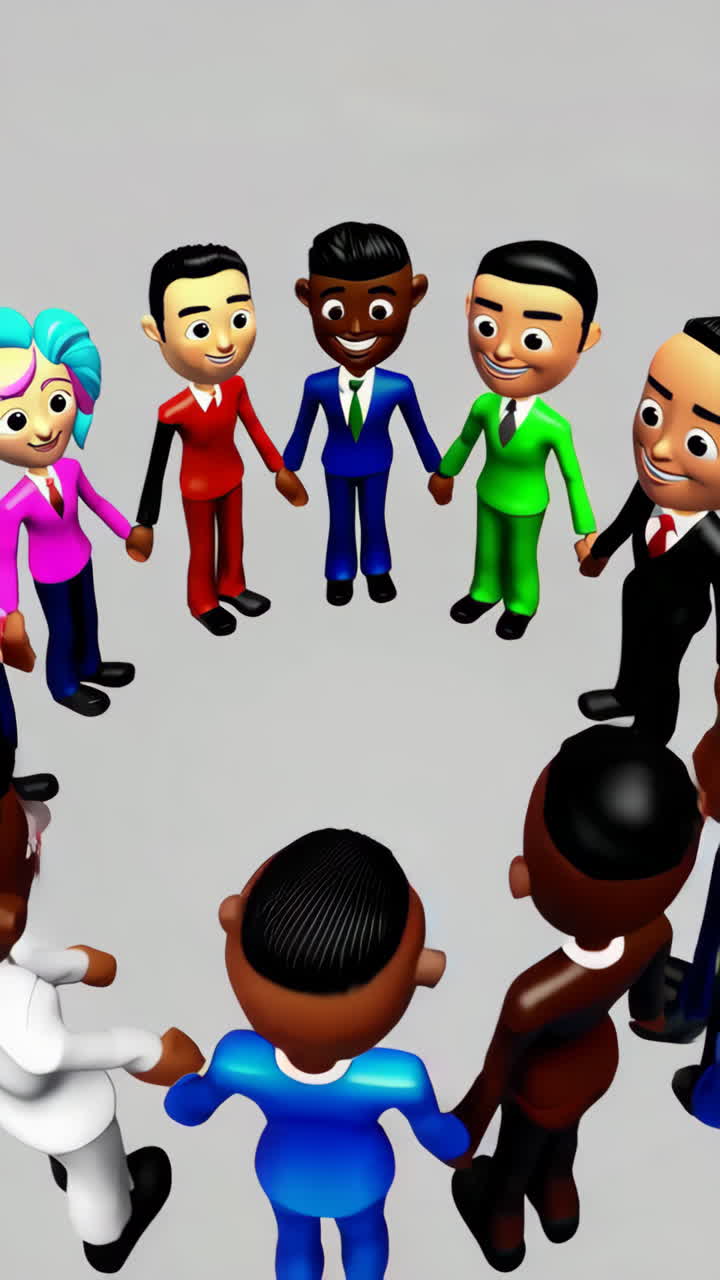 Diverse Group of 3D Cartoon Characters in a Circle