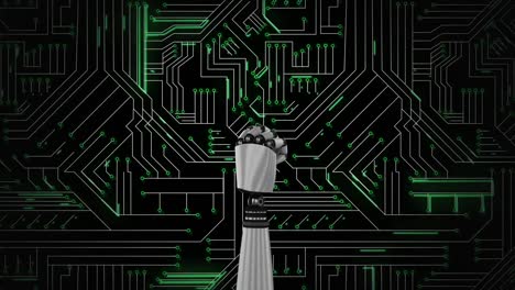 mano de robot y placa de circuito brillante