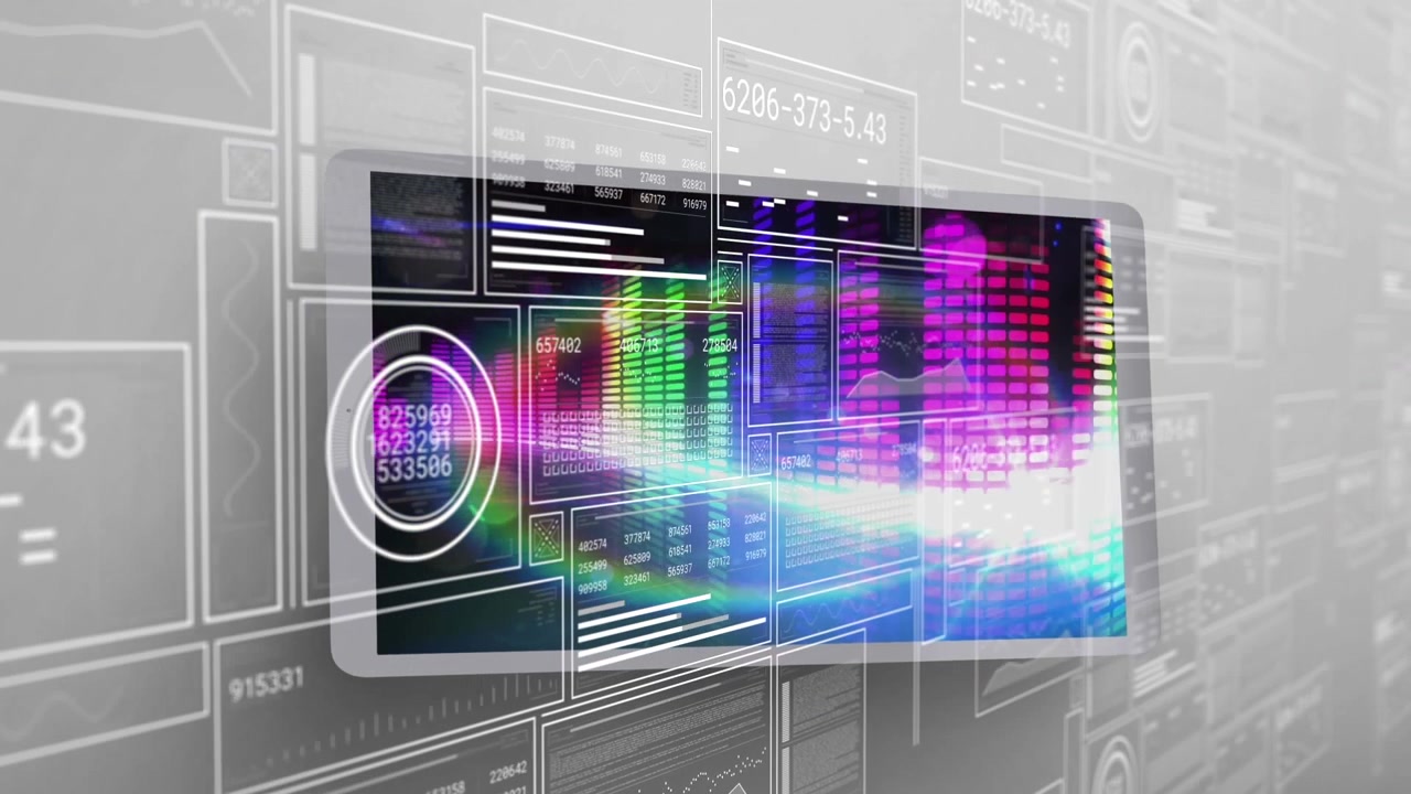 Animation of data processing over smartphone on white background