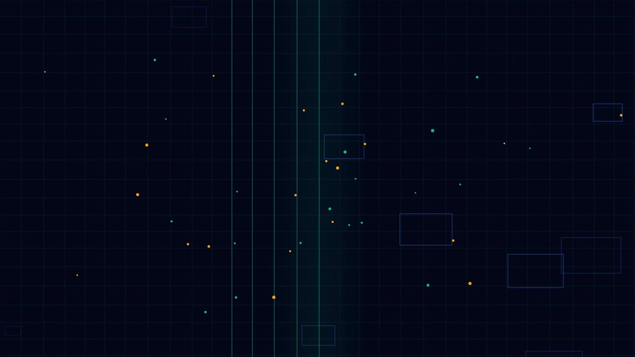 Abstract Digital Grid Background with Moving Particles and Data Rectangles