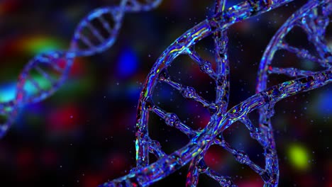 abstract dna on a dark background. the dna hologram glows and shimmers with iridescent colors. science and medicine concepts. seamless loop 3d render