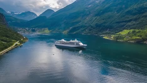 cruise liners on geiranger fjord, norway