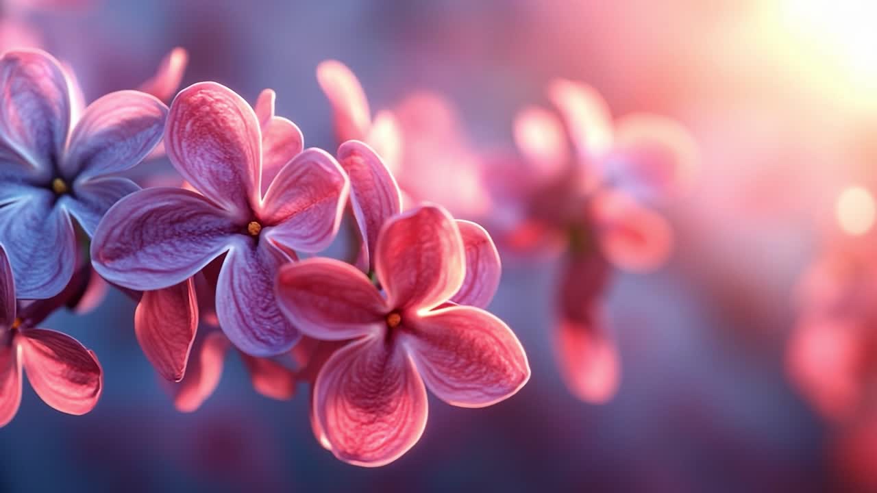 Lilac blooms in golden light. Lilac flowers bloom beautifully, showcasing delicate petals that catch warm sunlight in a serene setting.