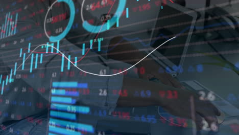 animation of financial data processing over biracial businessman in office