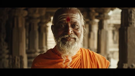 portrait of an elderly indian spiritual man in a temple