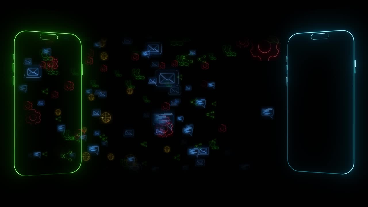 Digital communication smartphones floating chat bubbles visualization of two smartphones exchanging