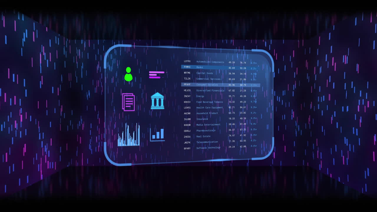 Animation of screen with banking data over black background