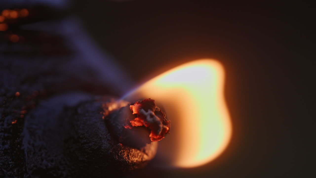 close up of oil lamp flame at night