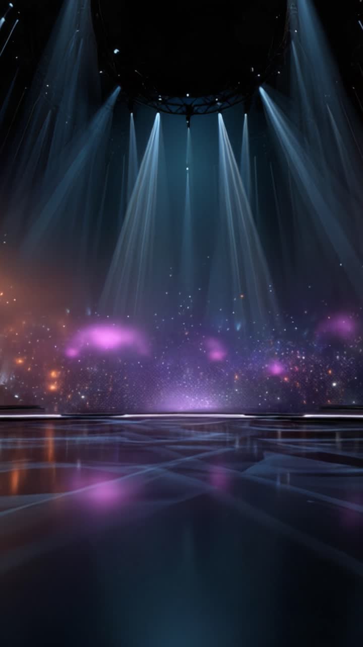 Un impresionante despliegue de luces y efectos visuales que prepara el escenario para el encanto y la inspiración en un vibrante espacio de trabajo para actuaciones multimedia