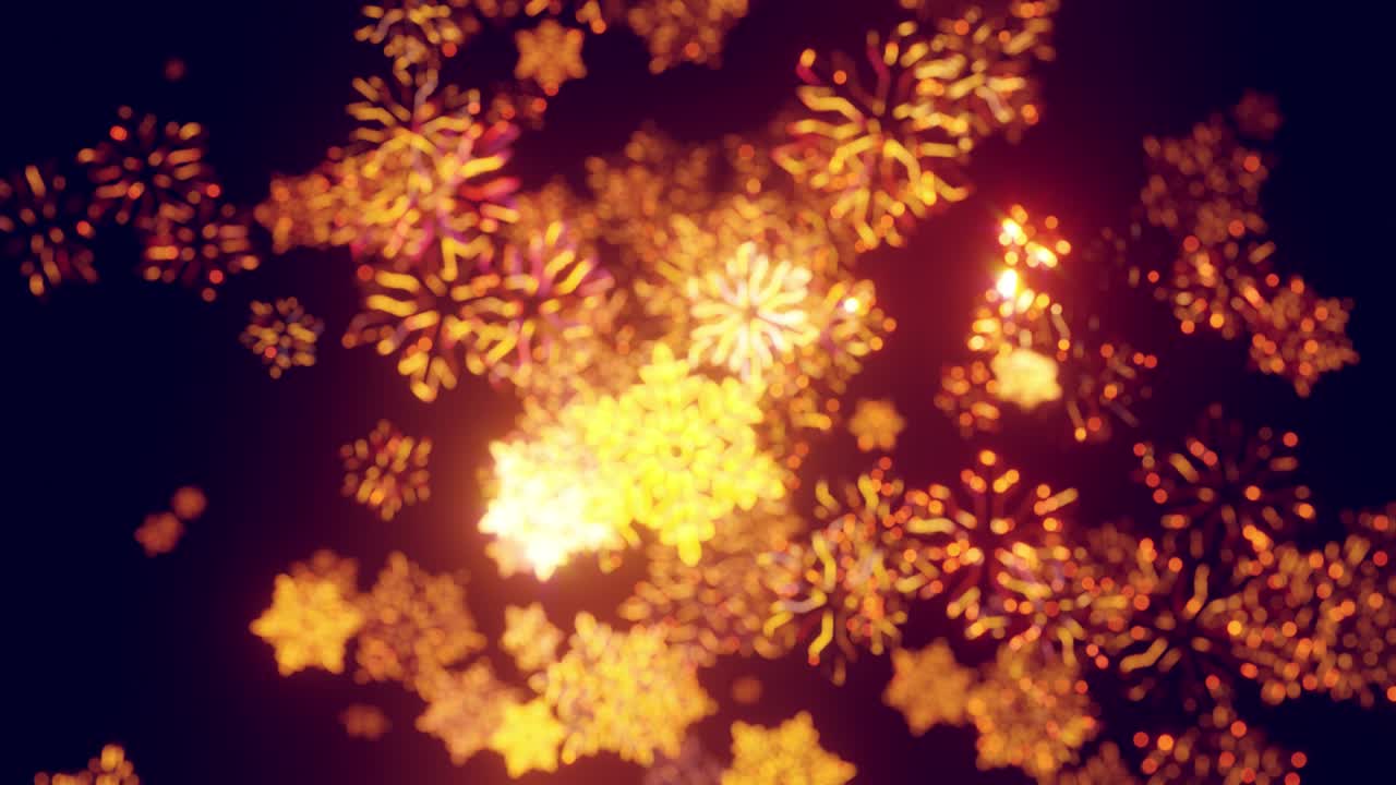 3d 골든 크리스마스 배경은 보케와 필드의 깊이를 가지고 있습니다. 반이는 장난감 눈알이 공중에 매달려 있습니다. 아름답게 반이는 천천히 흔들리고 빛에 반이는. 4k에서 새해를 위해 아름다운 3d.