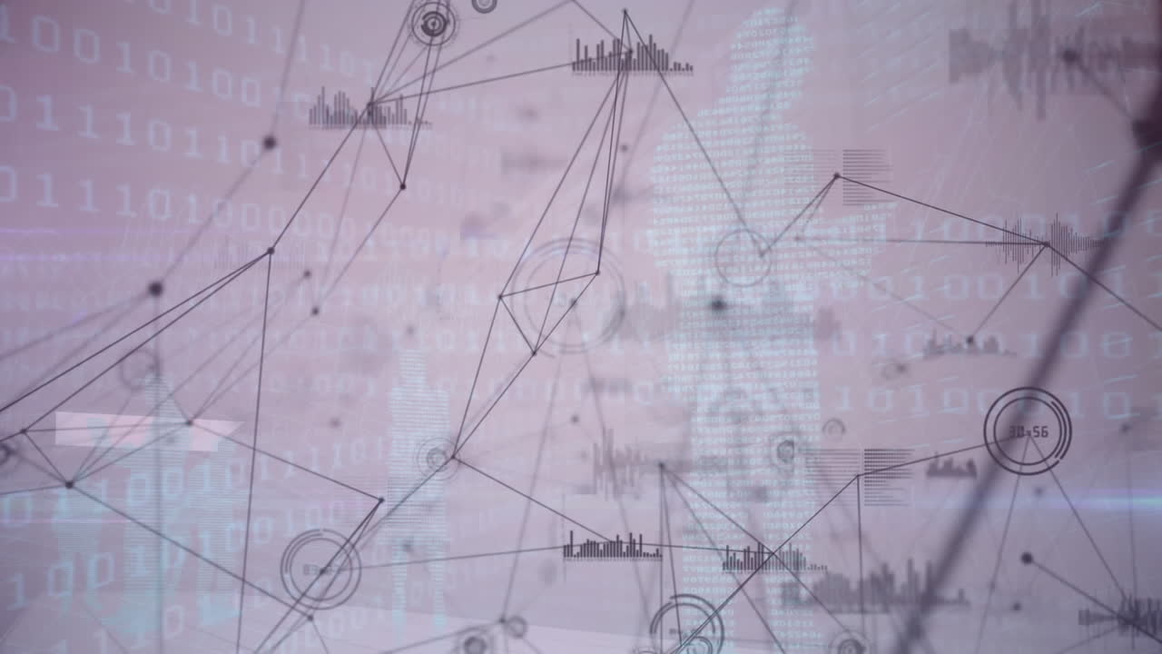 Animation of networks of connections over binary coding and business people