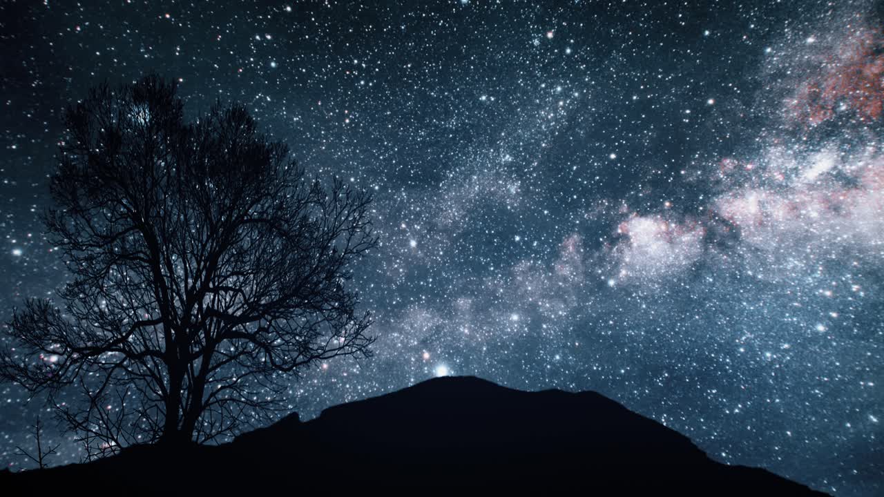 Night Sky with Milky Way, Tree, and Mountain Silhouette