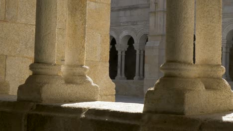 Inner-courtyard-pillars-of-the-Monastery,-Ourense,-Galicia,-Spain