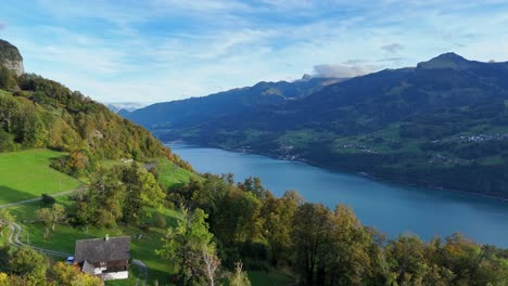 aerial view of lake walensee, amden, canton sankt gallen, switzerland