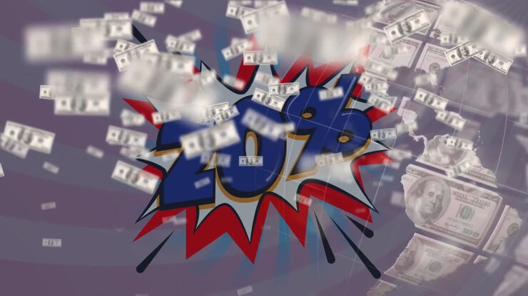 Animazione di un globo con banconote di dollari americani e testo di vendita sullo sfondo