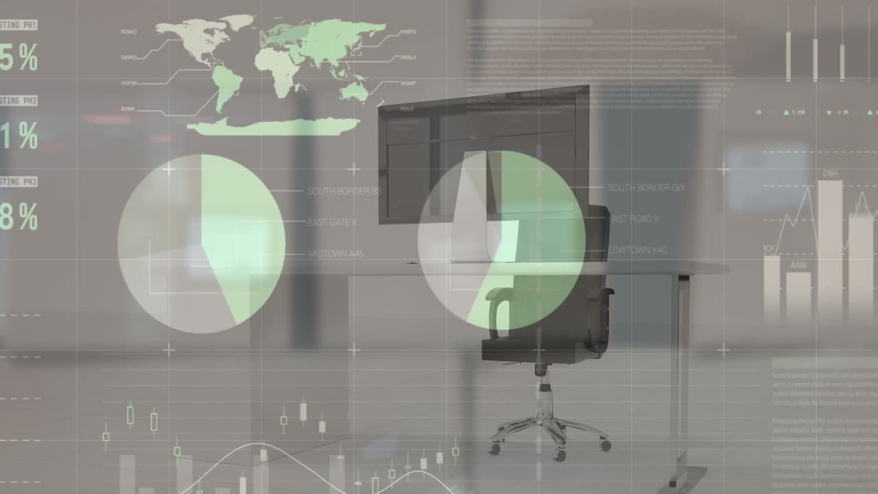 animación del procesamiento de datos financieros en el escritorio de la oficina.